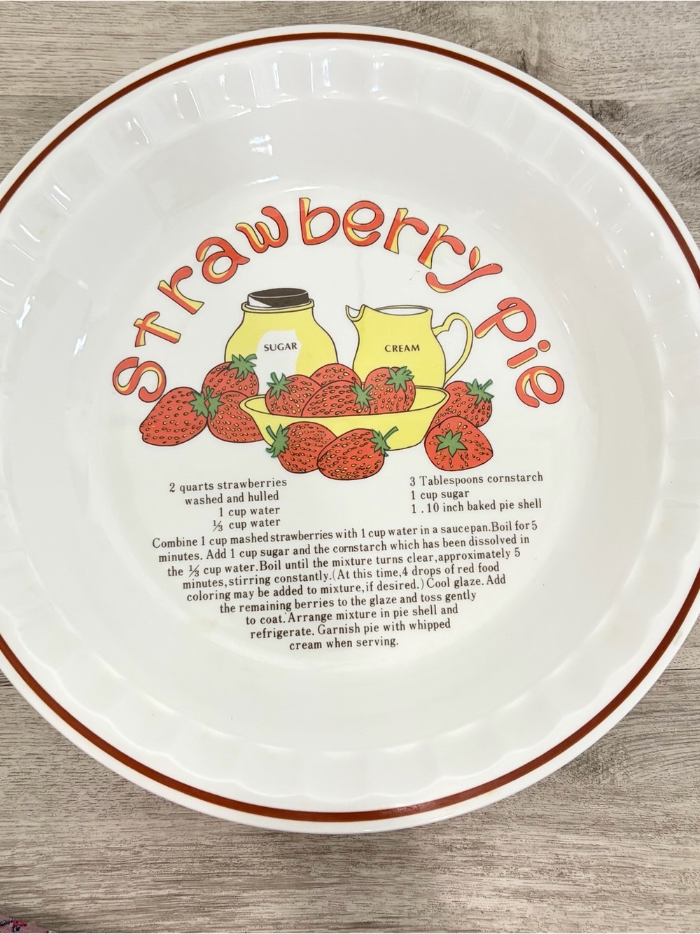 Strawberry Pie Recipe Baker Dish Pie Plate 10.5 inch Hankook Vintage